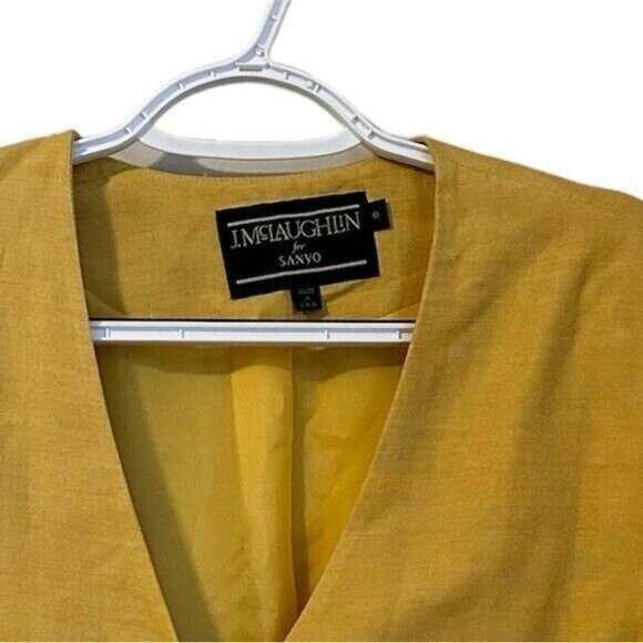 VTG J. McLaughlin for Sanyo Yellow Blue Linen Blend Blazer Women’s Size 8 - Picture 7 of 10